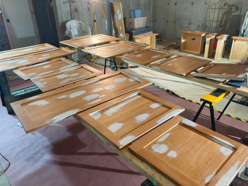 Mark Barry Painting Hatfield Cabinets Before